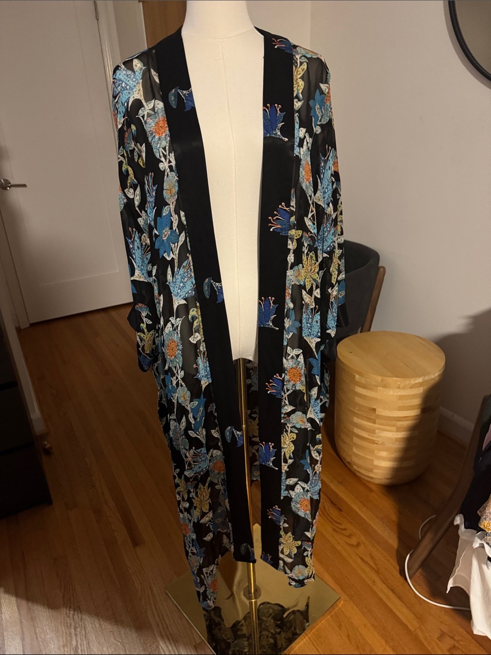 Free People Floral Longline Kimono Jacket